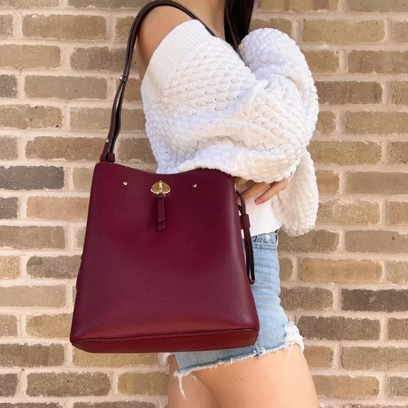 Kate Spade Marti Large Bucket Bag Shoulder Bag Deep Berry Pebbled Leather - Picture 2 of 7